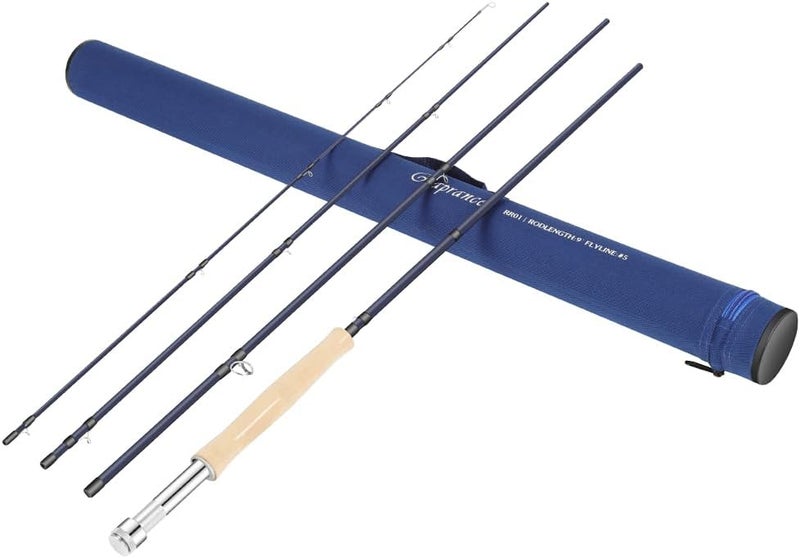 Raprance Fly Fishing Rod with Tube, 4-Sections, Medium Fast Action Freshwater Fly Rod, IM8 Carbon Fiber - Image 1